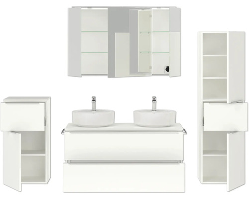 Ensemble de meubles de salle de bains avec meuble-lavabo, vasque à poser, armoire de toilette et armoires hautes