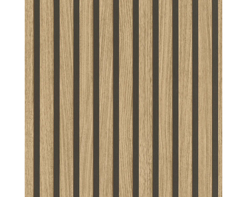 Papier peint intissé 499322 Factory V panneaux marron Panneau acoustique avec des nervures en bois pour la décoration murale