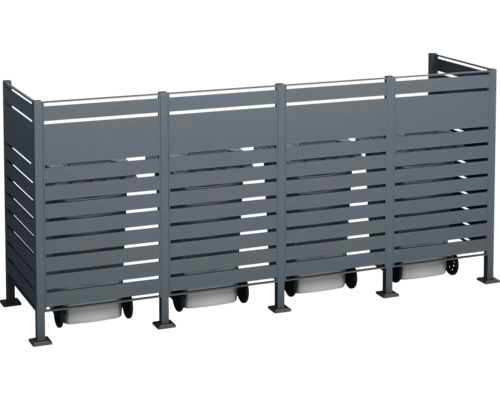 Mülltonnenbox für vier Mülltonnen mit Lamellen aus Aluminium