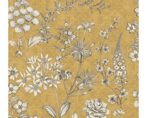 Papier peint intissé 39117-2 Metropolitan Stories 3 floral jaune Papier peint à motif floral sur fond texturé