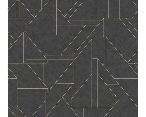 Papier peint intissé Metropolitan Stories 3 géométrique noir doré Papier peint à motif géométrique de triangles et de rectangles