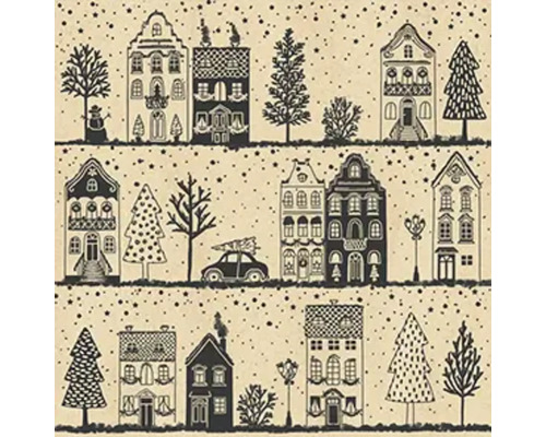 Serviettes de Noël ByN Ville d'hiver, noir Serviettes de Noël ByN Ville d'hiver, noir