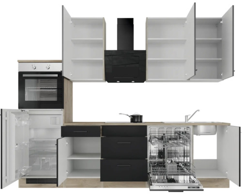 Cuisine complète avec appareils électriques, évier et armoires murales