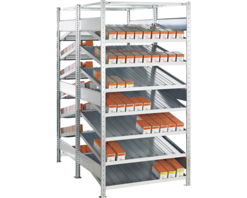 Rayonnage Kanban étagère de base Schulte MULTIplus150 zingué des deux côtés 200x100x(2x50) cm 16 tablettes capacité de charge 1300 kg