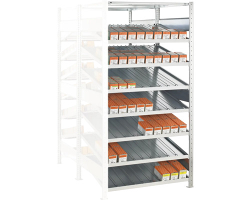 Rayonnage Kanban étagère d'extension Schulte MULTIplus150 zingué des deux côtés 2000x1000x(2x600) mm 16 tablettes capacité de charge 1300 kg