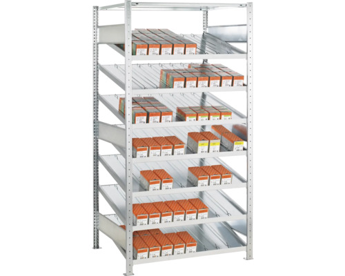 Rayonnage Kanban étagère de base Schulte MULTIplus150 zingué 200x100x60 cm 8 tablettes capacité de charge 1300 kg