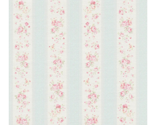 Papier peint intissé 39069-1 Maison Charme rayures bleu Papier peint à motif floral et rayures