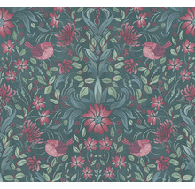 Papier peint avec motifs floraux et motifs d''oiseaux