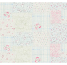 Tapete mit Patchworkmuster und floralen Motiven