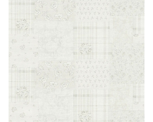 Papier peint intissé 39066-2 Maison Charme Retro Patchwork gris Papier peint avec motif patchwork et fleurs