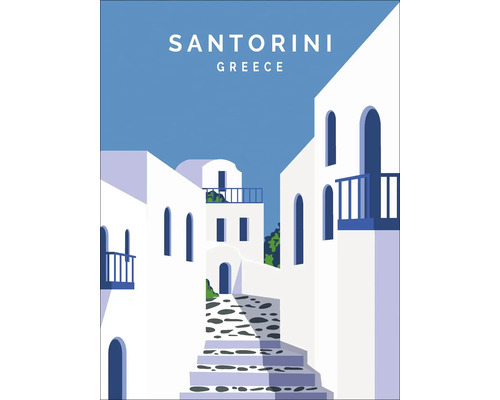 Illustration von Santorini, Griechenland mit weißen Häusern und Treppen