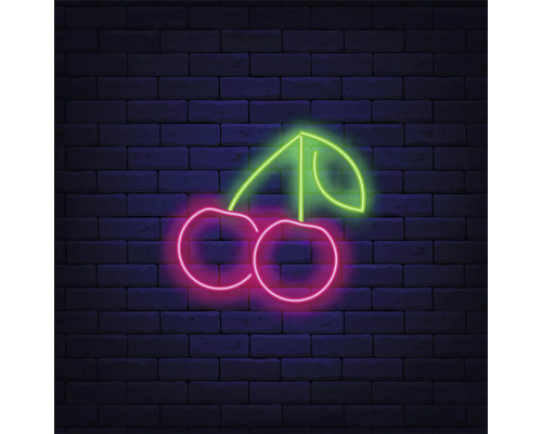 Tableau sur toile Neon Cherry 27x27 cm Décoration néon cerise sur mur de briques