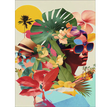 Illustration einer Frau mit tropischen Blättern und Blumen