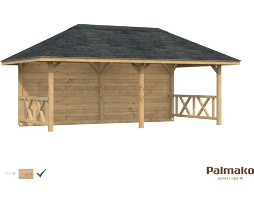 Pavillon Palmako Bianca 16,6 m² Set 2 588 x 300 cm imprégné par immersion marron Pavillon en bois avec toit et balustrade