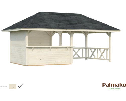 Kota de grill en bois avec toit et comptoir