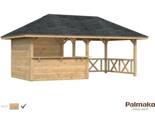 Pavillon Palmako Bianca 16,6 m² Set 3 588 x 300 cm imprégné par immersion marron Pavillon en bois avec toit et comptoir