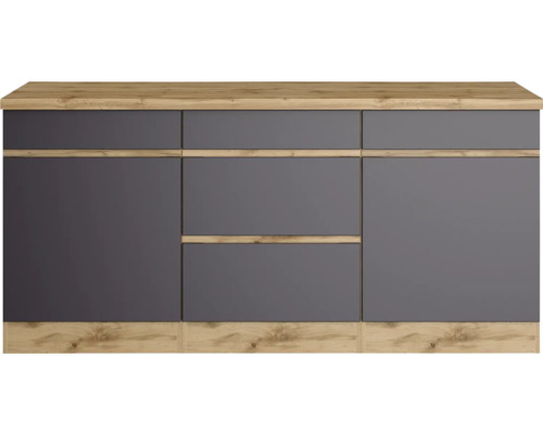 Commode avec façades grises et éléments en bois