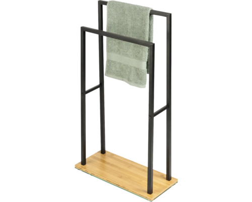 Porte-serviettes autoportant en métal et bambou avec serviette