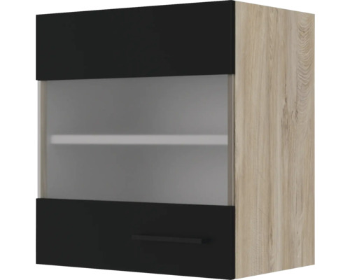 Flex Well Hängeschrank mit Glastür Capri BxTxH 50x32x54,8 cm schwarz matt antifingerprint zerlegt Anschlag reversibel (links oder rechts montierbar)