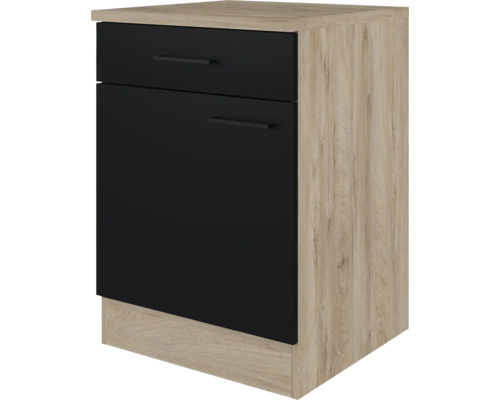 Flex Well Unterschrank mit Schublade und Drehtür Capri BxTxH 60x60x85 cm schwarz matt antifingerprint zerlegt Anschlag reversibel (links oder rechts montierbar)