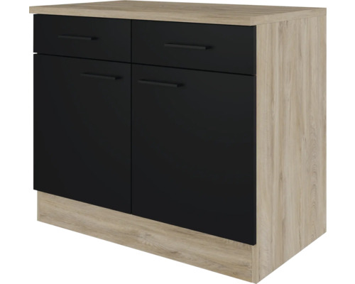 Unterschrank mit Schublade und Drehtür Flex Well Capri BxTxH 100 x 60 x 85  cm Front schwarz matt Korpus wildeiche - HORNBACH Luxemburg