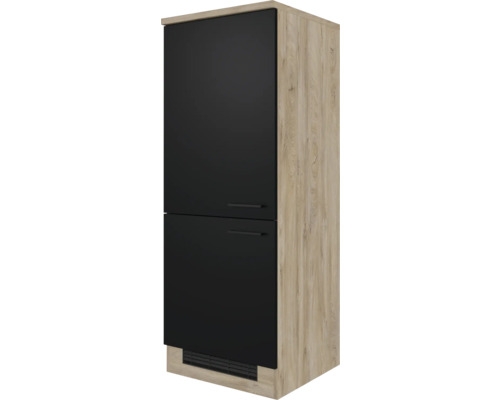 Meuble pour réfrigérateur encastrable 88 Flex Well Capri 60 x 60 x 161 cm façade noir mat corps chêne sauvage