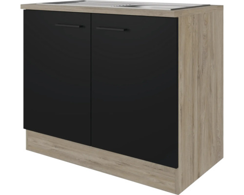 Spülenschrank inkl Spüle Flex Well Capri BxTxH 100 x 60 x 85 cm Front  schwarz matt Korpus wildeiche - HORNBACH Luxemburg