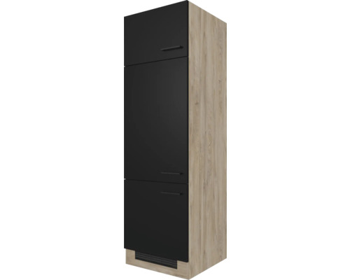 Meuble pour réfrigérateur encastrable 88 Flex Well Capri 60 x 57 x 200 cm façade noir mat corps chêne sauvage