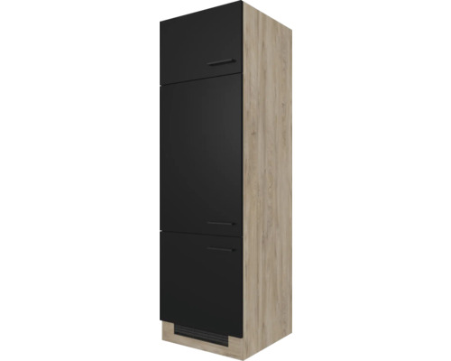 Meuble pour réfrigérateur encastrable 88 Flex Well Capri 60 x 57 x 200 cm façade noir mat corps chêne sauvage Meuble pour réfrigérateur encastrable 88 Flex Well Capri 60 x 57 x 200 cm façade noir mat corps chêne sauvage