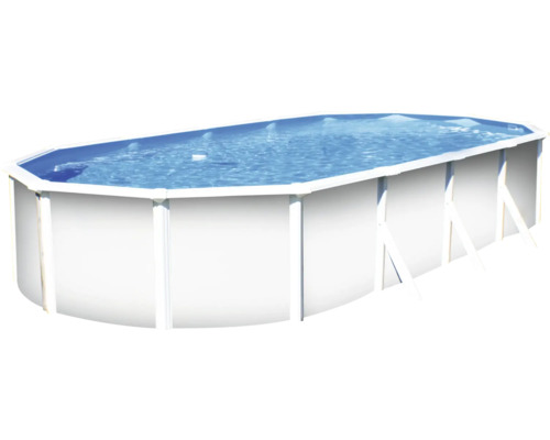 Kit de piscine hors sol à paroi en acier Planet Pool Vision-Pool Classic Solo ovale 610x375x120 cm avec skimmer intégré blanc