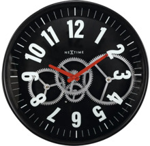 Wanduhr Gear Clock bewegende Zahnräder Metall Glas schwarz Ø 36 cm