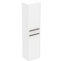 Armoire haute de salle de bain blanche avec deux portes et poignées