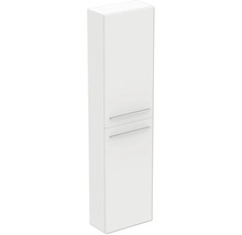 Armoire haute de salle de bain blanche avec deux portes et poignées