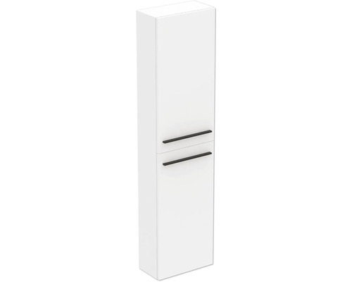 Armoire de salle de bain blanche avec deux portes et poignées