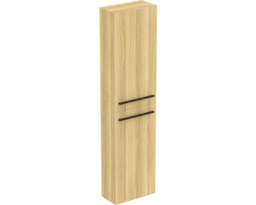 Armoire haute aspect bois avec deux tiroirs et poignées