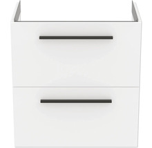 Meuble sous-lavabo blanc avec deux tiroirs et poignées