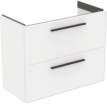 Meuble sous-lavabo blanc avec deux tiroirs et poignées