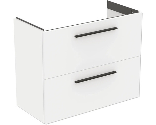 Meuble sous-lavabo blanc avec deux tiroirs et poignées