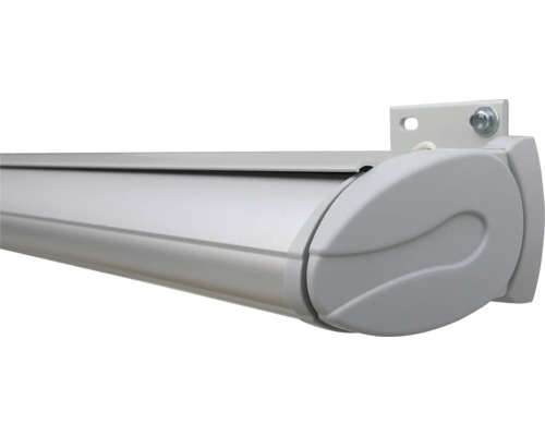 Detailansicht einer Gelenkarmmarkise mit Wandhalterung