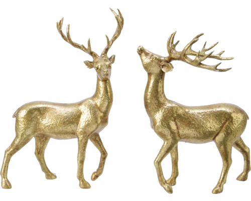 Weihnachtsdekoration Hirsch Polyresin 9,5 x 18,4 x 26,1 cm gold zufällige Motivauswahl Zwei goldene Hirschfiguren als Dekoration
