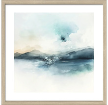 Gerahmtes Aquarellgemälde einer Seenlandschaft mit Bergen