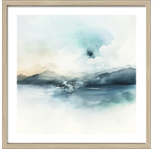 Gerahmtes Wandbild mit Aquarellmalerei einer Seenlandschaft