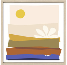 Image abstraite encadrée d''un paysage avec soleil et fleur stylisée