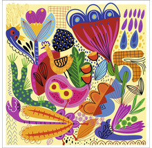 Illustration abstraite avec des fleurs, un animal et des formes géométriques