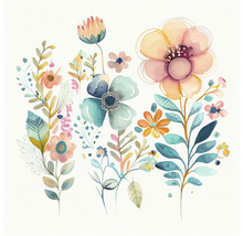 Aquarellmalerei mit verschiedenen Blumen und Blättern