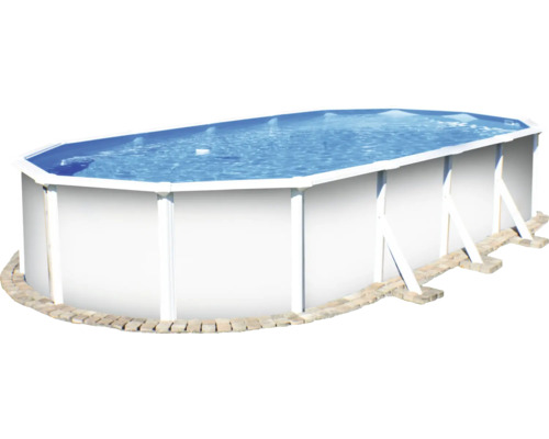 Ensemble de piscine hors sol à paroi en acier Planet Pool Vision-Pool Classic rectangulaire 535x300x120 cm avec groupe de filtration à sable, échelle, skimmer intégré, sable de filtration et flexible de raccordement blanc