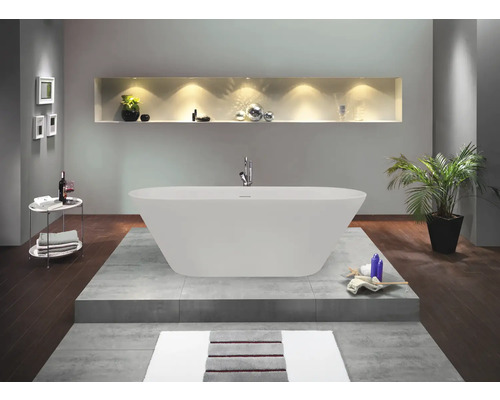 Freistehende Badewanne OTTOFOND Mago 75 x 170 cm weiß glänzend 703951 Freistehende Badewanne in einem Badezimmer mit modernen Akzenten