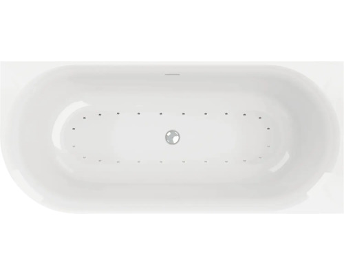 Whirlpool OTTOFOND Afinar Corner 80 x 180 cm weiß schwarz glänzend glatt 72351 Oval geformte Badewanne mit Düsen und Abfluss in der Mitte von oben