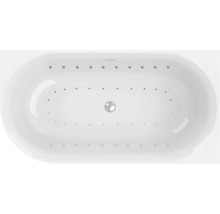 Oval geformte Badewanne mit eingebauten Düsen von oben
