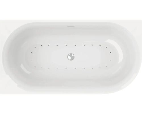 Baignoire balnéo OTTOFOND Afinar Corner XS 80 x 155 cm blanc brillant lisse 72320 Vue de dessus d''une baignoire ovale avec jets et drain